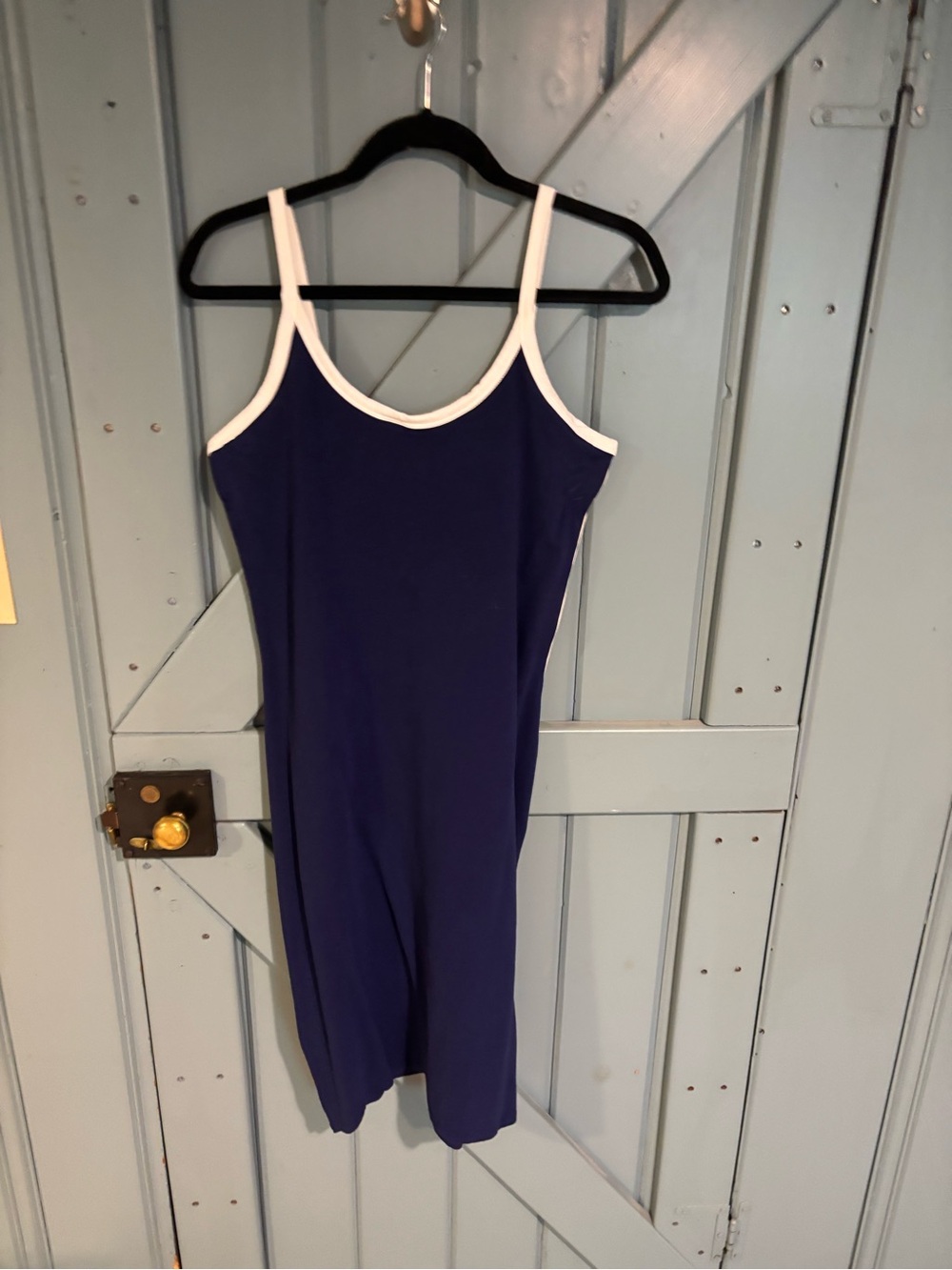 Express Navy Blue Midi Dress with White Trim